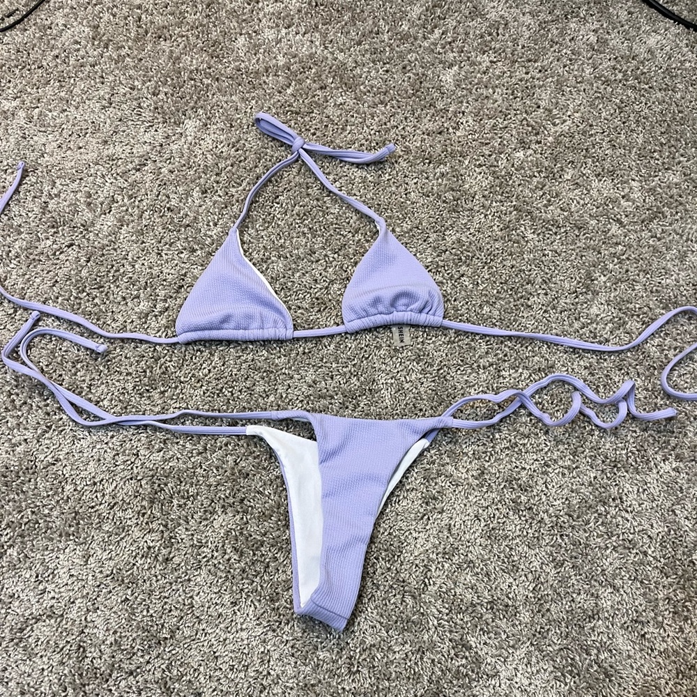 Ribbed Light Purple/Lavender Bikini, Top + Bottom, Size Small, Worn